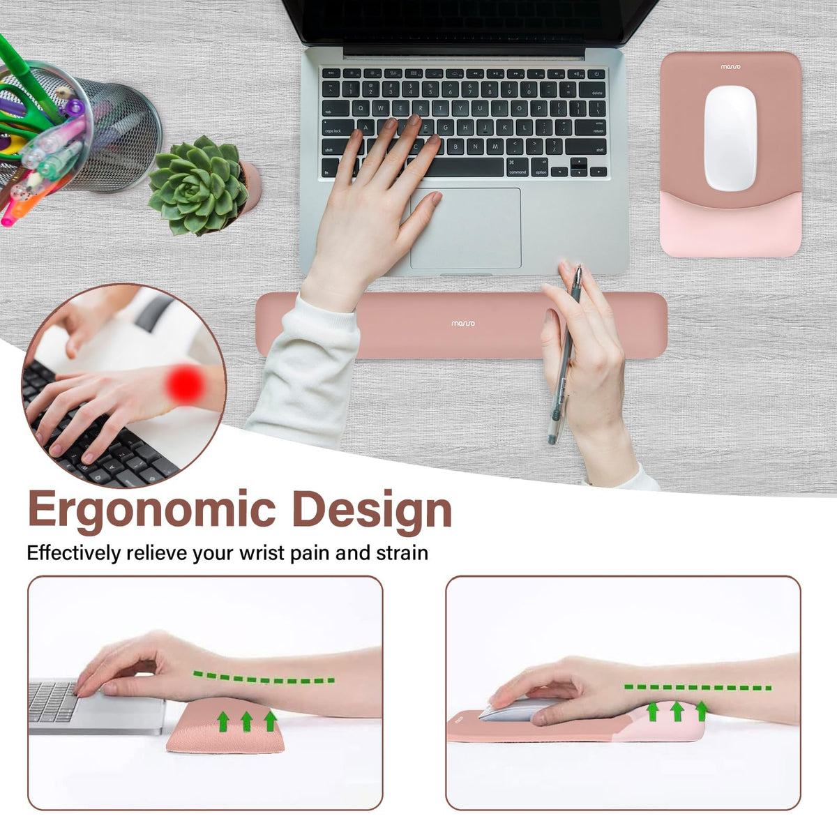 MOSISO Wrist Rest Support Mouse Pad & Keyboard Set, Salmon Pink