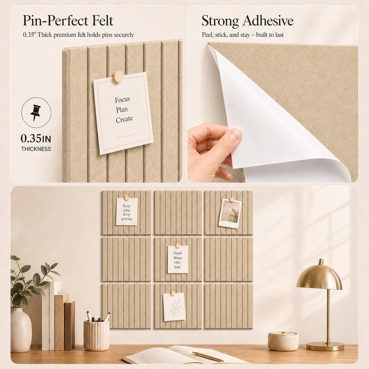 Baysola Stripe Felt Bulletin Board Tiles, Cork Board Alternative 24 x 36 in