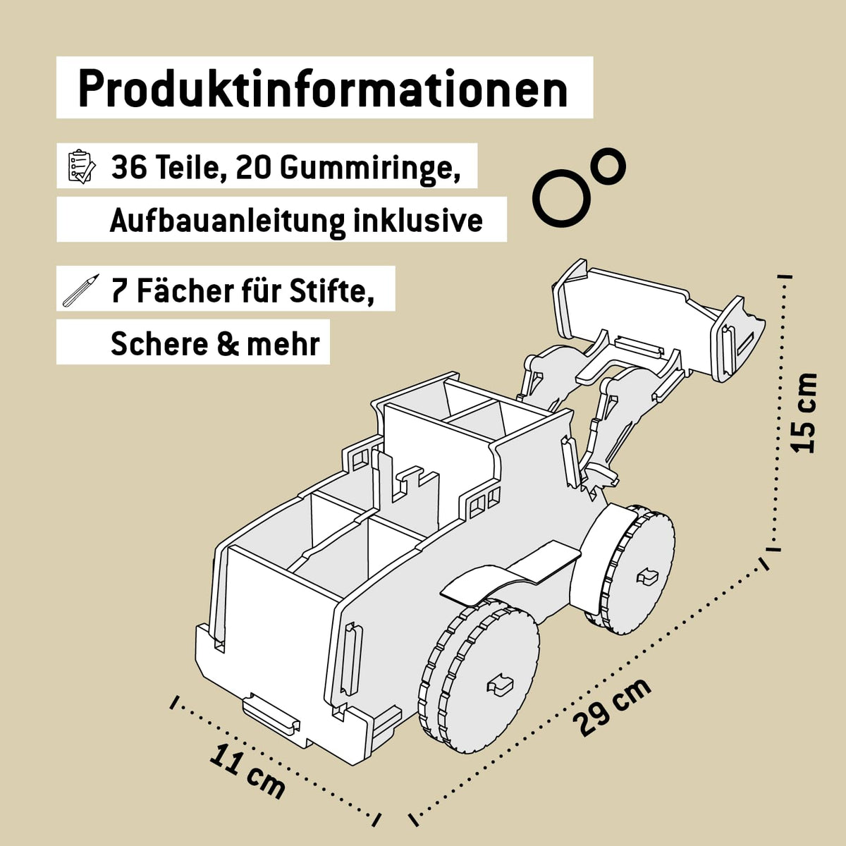 Werkhaus Design + Produktions GmbH Pencil Box Wheel Loader 15 x 11 x 29 cm
