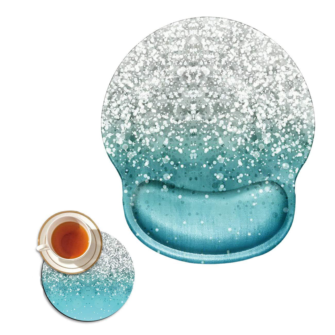 Ergonomic Mouse Pad with Wrist Support Gel, Glitter Blue Sparkle Gaming Mousepad with Wrist Rest