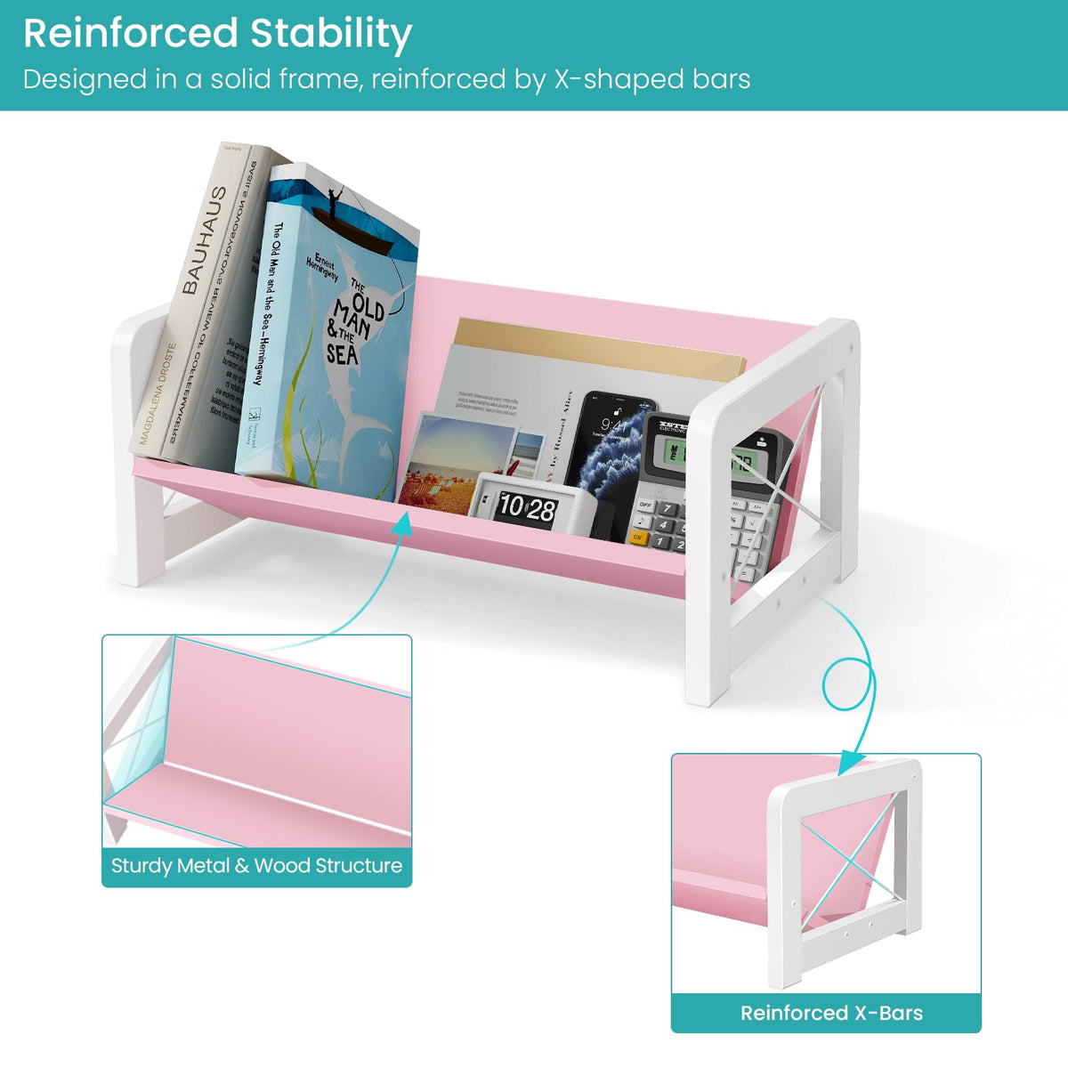 ELITEROO Tabletop Bookshelf, Simple Wood Book Organizer for Desk, Tilted Table Bookcase, Small