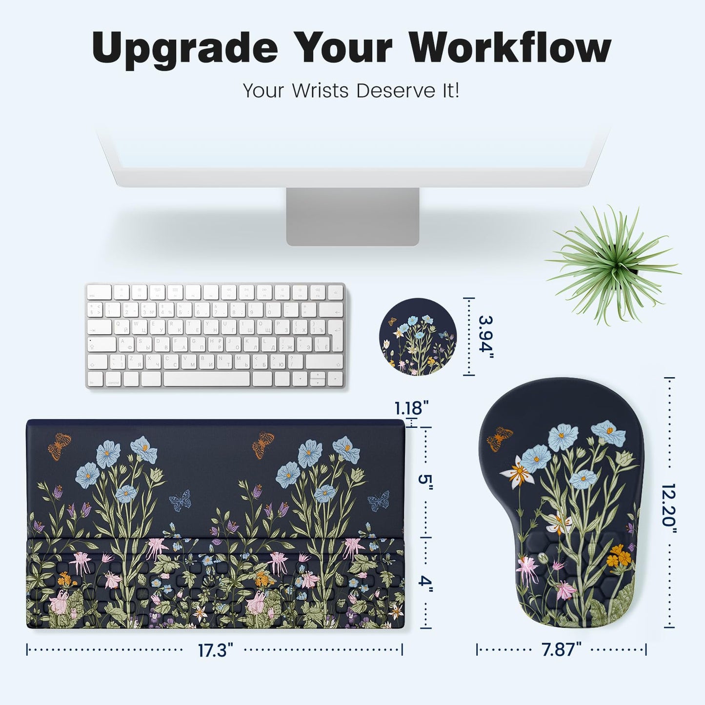 Ospelelf Ergonomic Mouse Pad and Keyboard Stand Wrist Rest Set, Memory Foam Comfort, Pain Relief