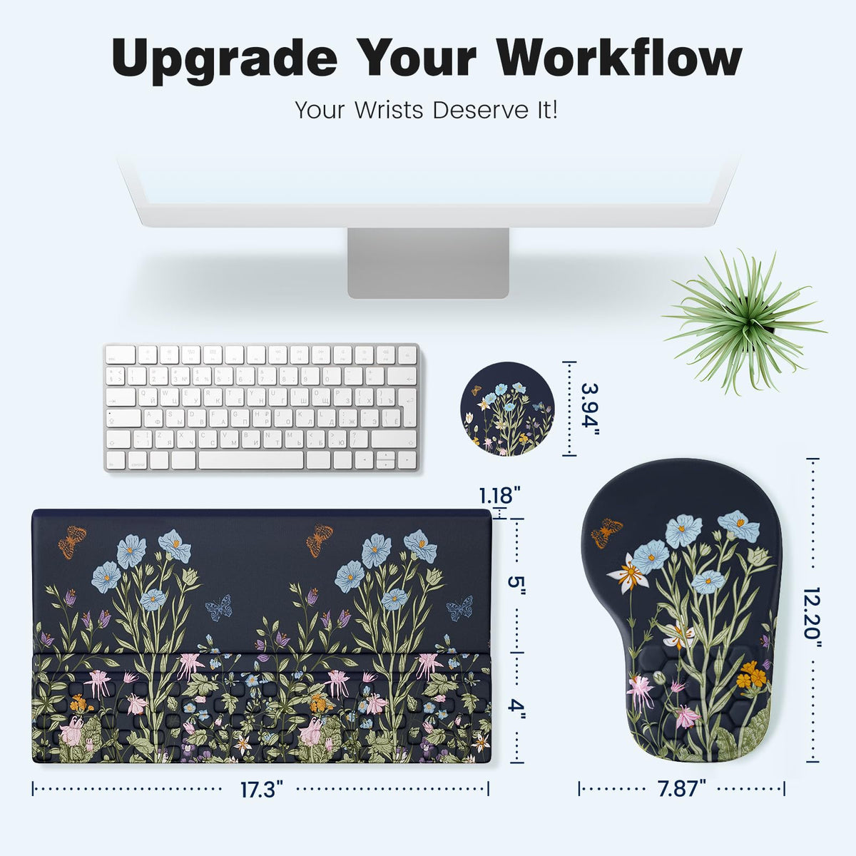 Ospelelf Ergonomic Mouse Pad and Keyboard Stand Wrist Rest Set, Memory Foam Comfort, Pain Relief