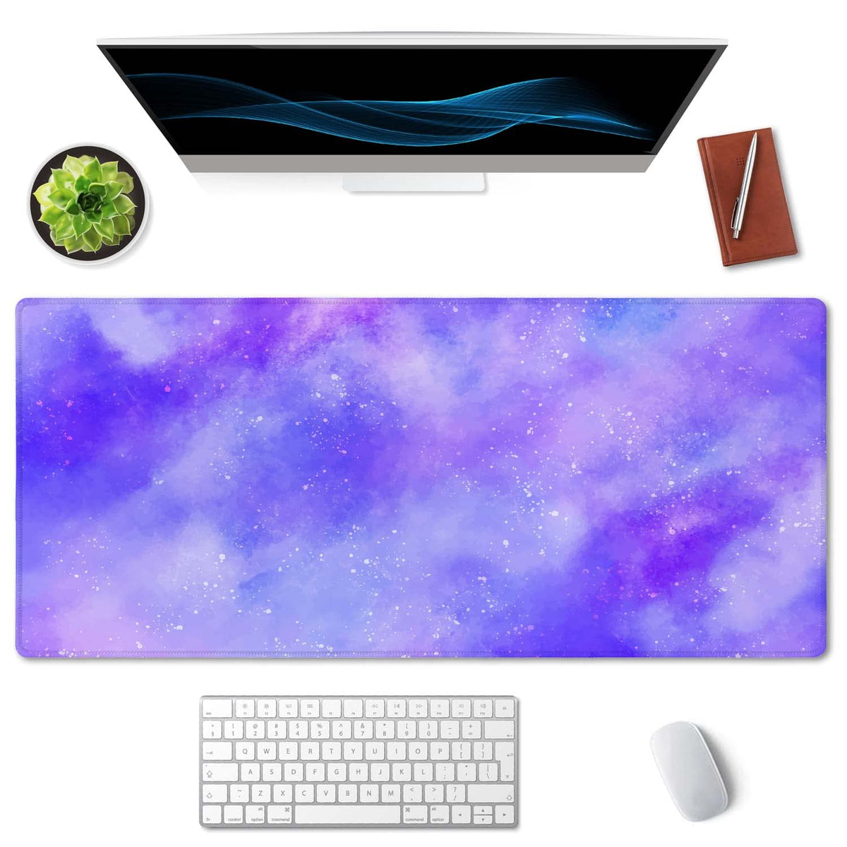 SSOIU Cute Purple Pastel Sky Desk Mat, Extra Large Desk Mat, Desk Mousepad Extended Large Non-Slip