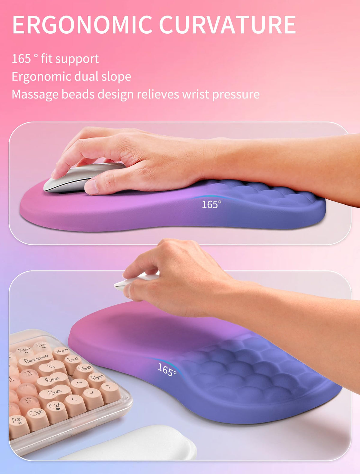 Hokafenle 2in1 Combination, Wave Keyboard Wrist Rest and Ergonomic Curvature Mouse Pad Wrist