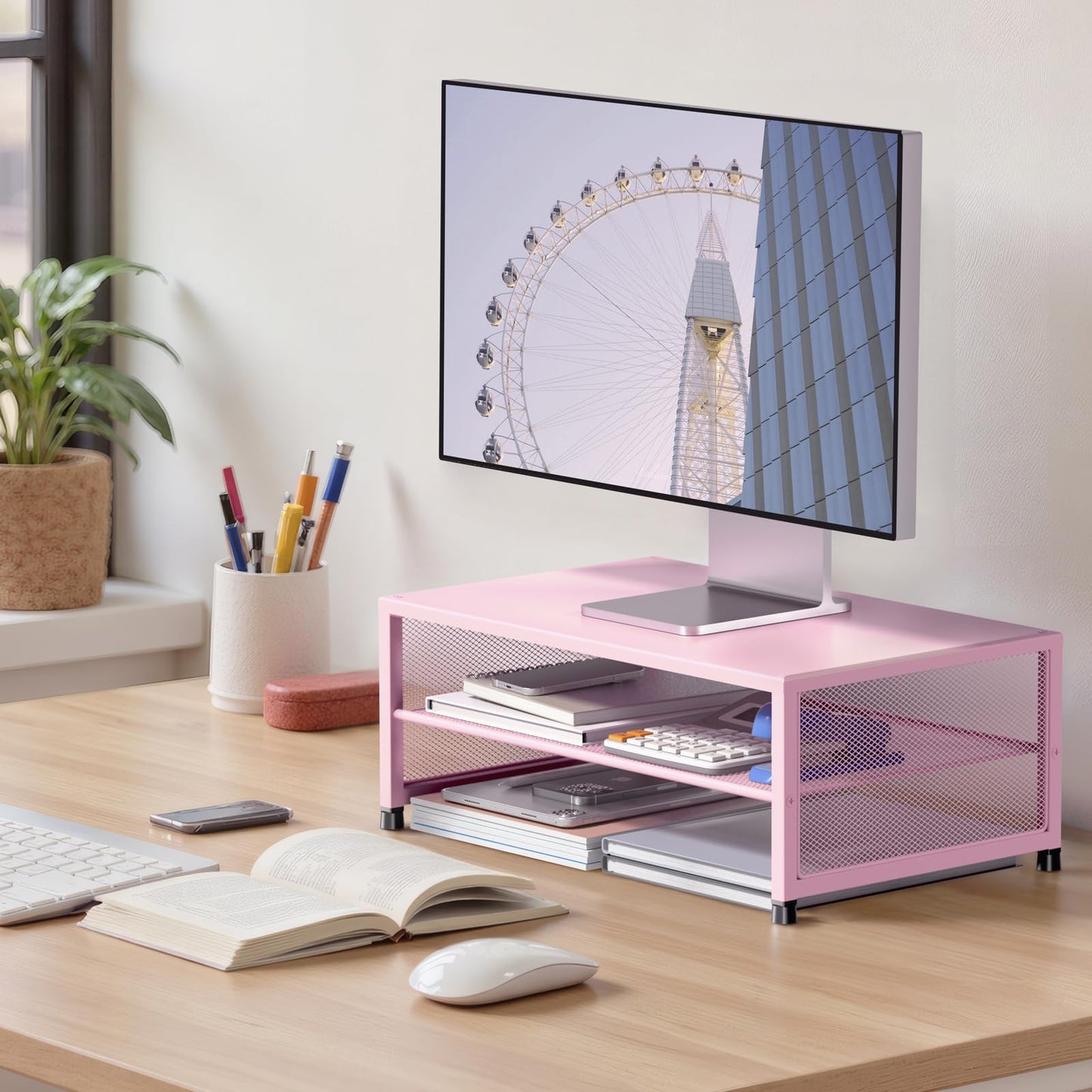 ECOLOVI 2-Tier Computer Monitor Stand Riser, Printer & Laptop Stand, Office Desk Accessories