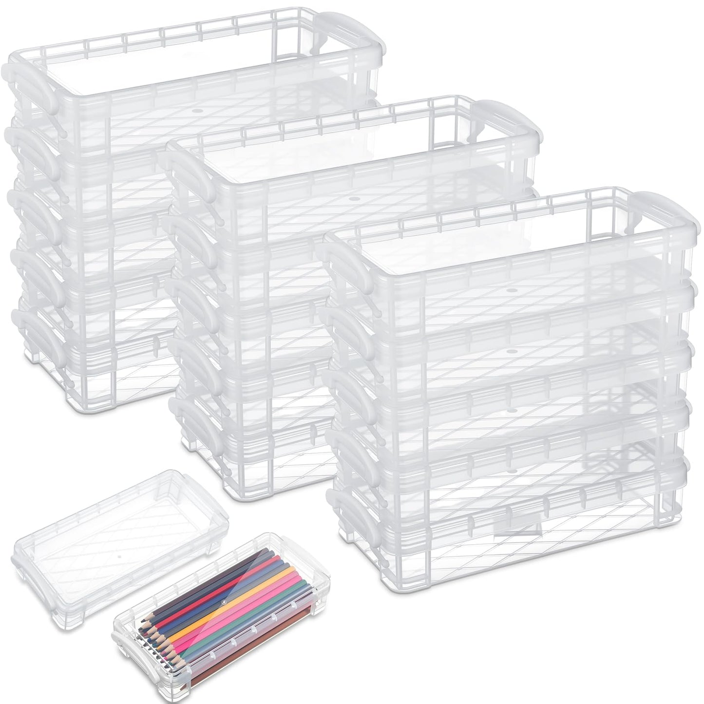 Gueevin 24 Pcs Pencil Box Clear Plastic Pencil Case, White