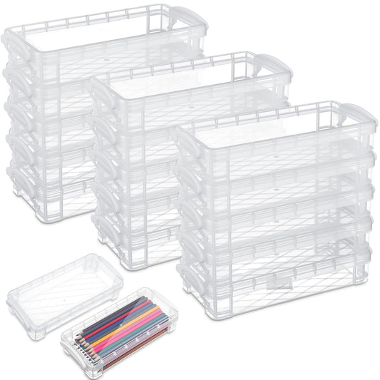 Gueevin 24 Pcs Pencil Box Clear Plastic Pencil Case, White