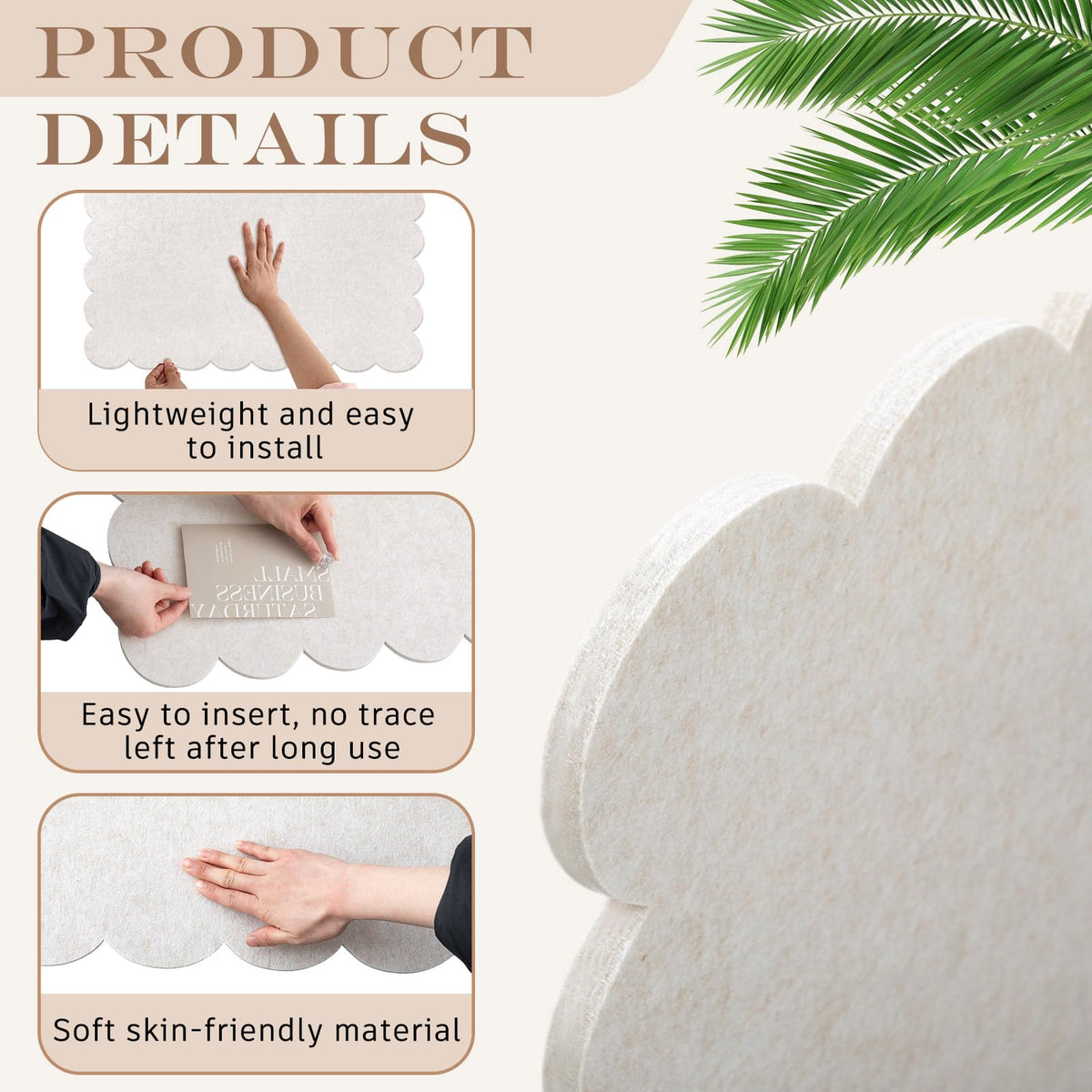 Mooliwe Scalloped Felt Bulletin Cork Board Foldable Beige 36 * 18 Inch