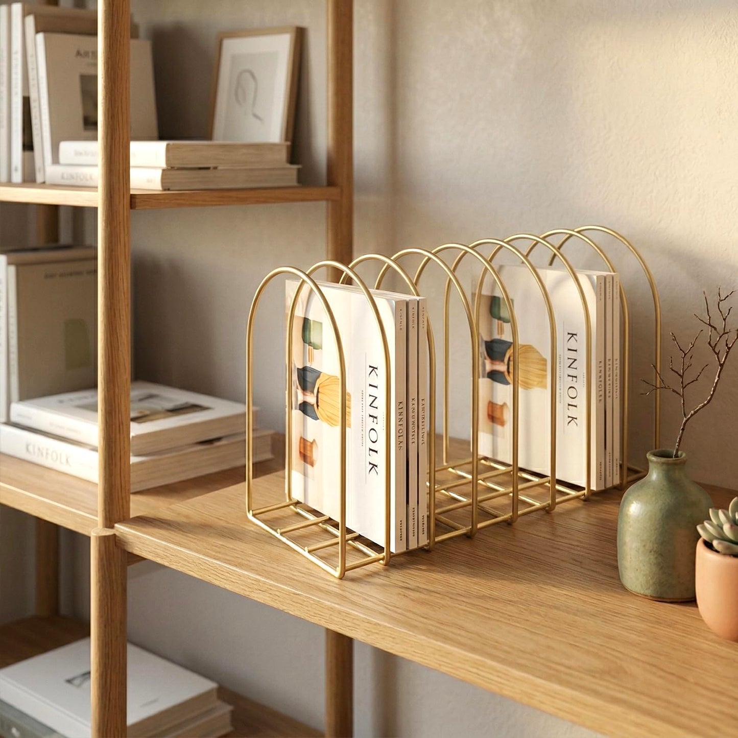 MyGift Brass Metal Wire File Desk Organizer Binder Holder with 8 Wide Slots