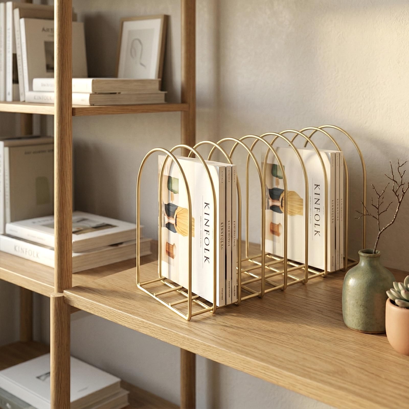 MyGift Brass Metal Wire File Desk Organizer Binder Holder with 8 Wide Slots