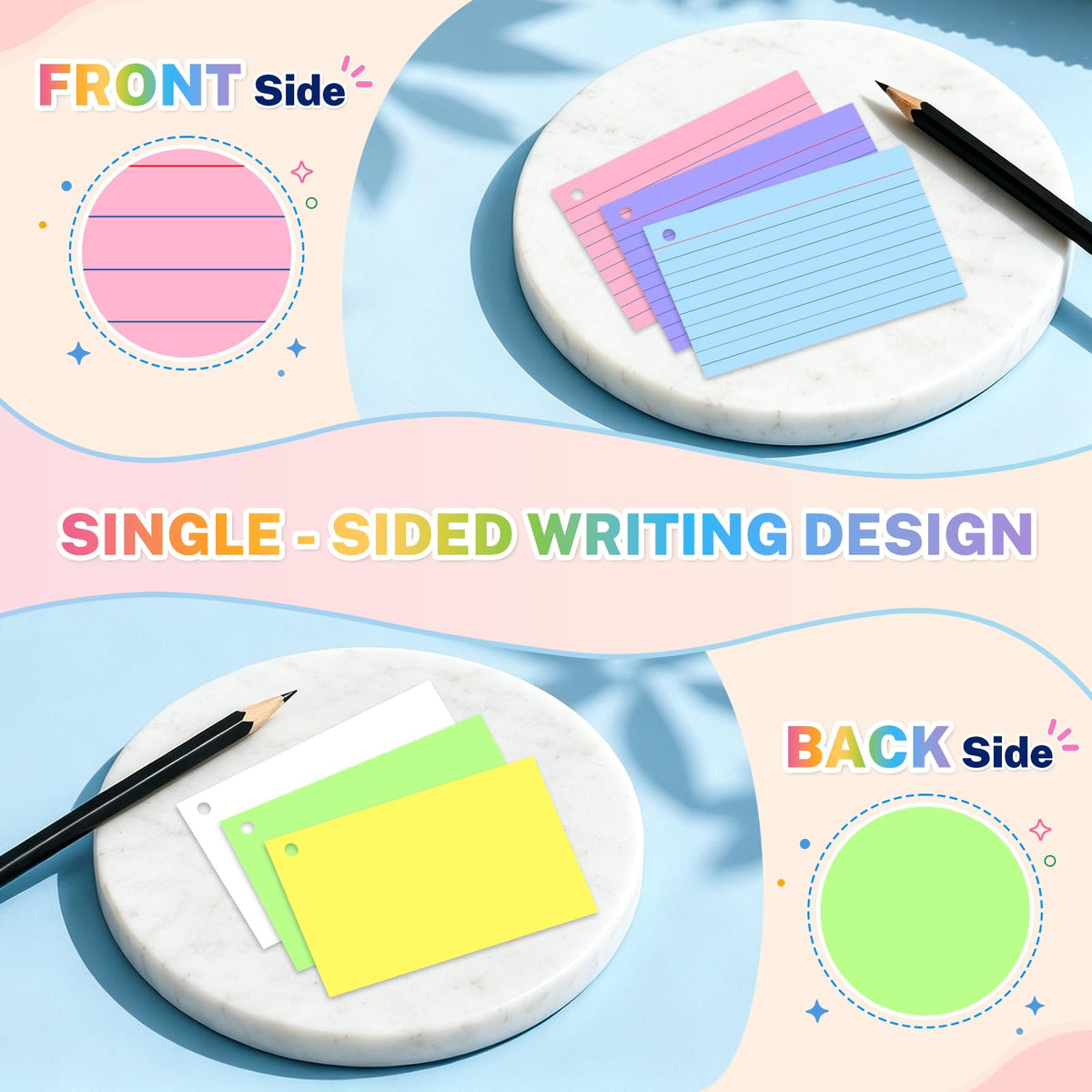 600 Pcs Index Cards 3x5, Colored Index Cards With Ring 6 Colors Flashcards