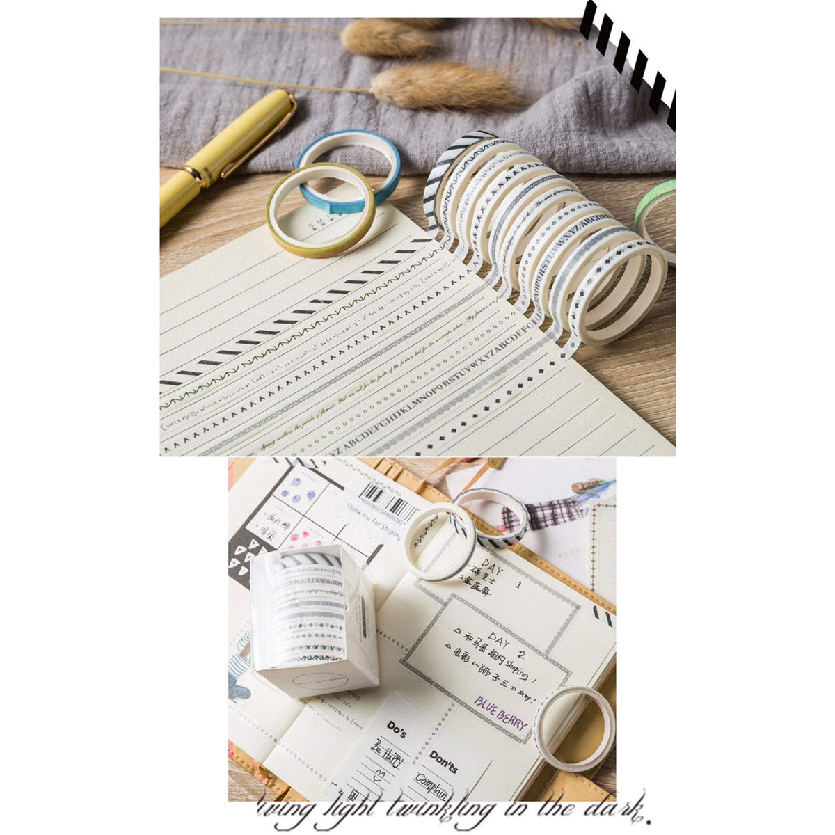 ZMLSED 5mm Wide Slim Washi Tapes Set,10 Rolls Minimalist Black White Style Japanese Masking