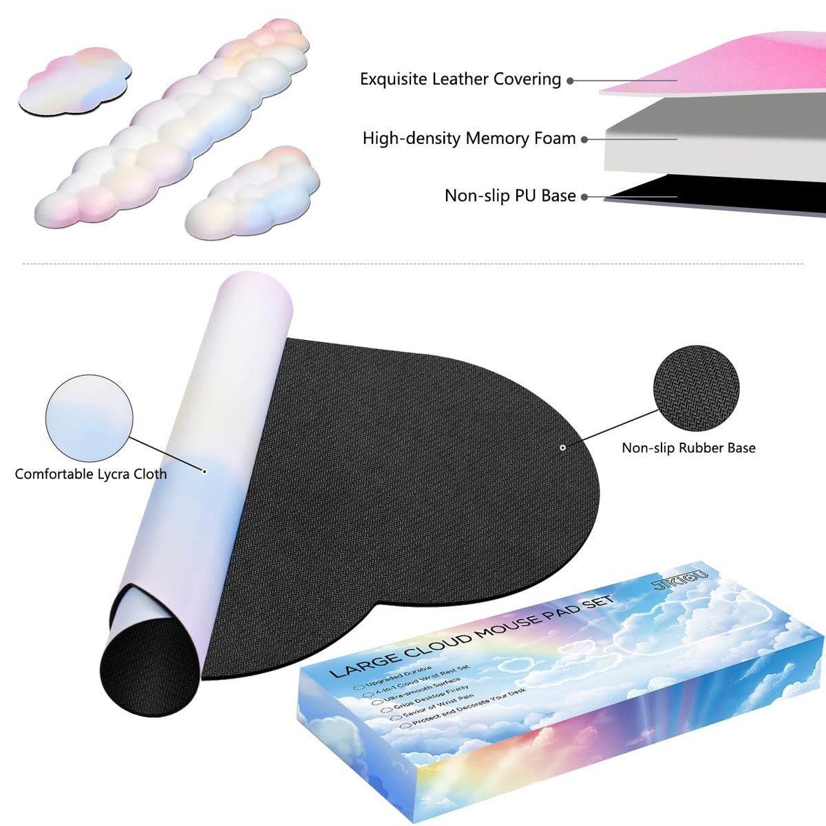 JIKIOU Ergonomic Keyboard Wrist Rest &Large Mouse Pad&Mouse Wrist & Cup Pad