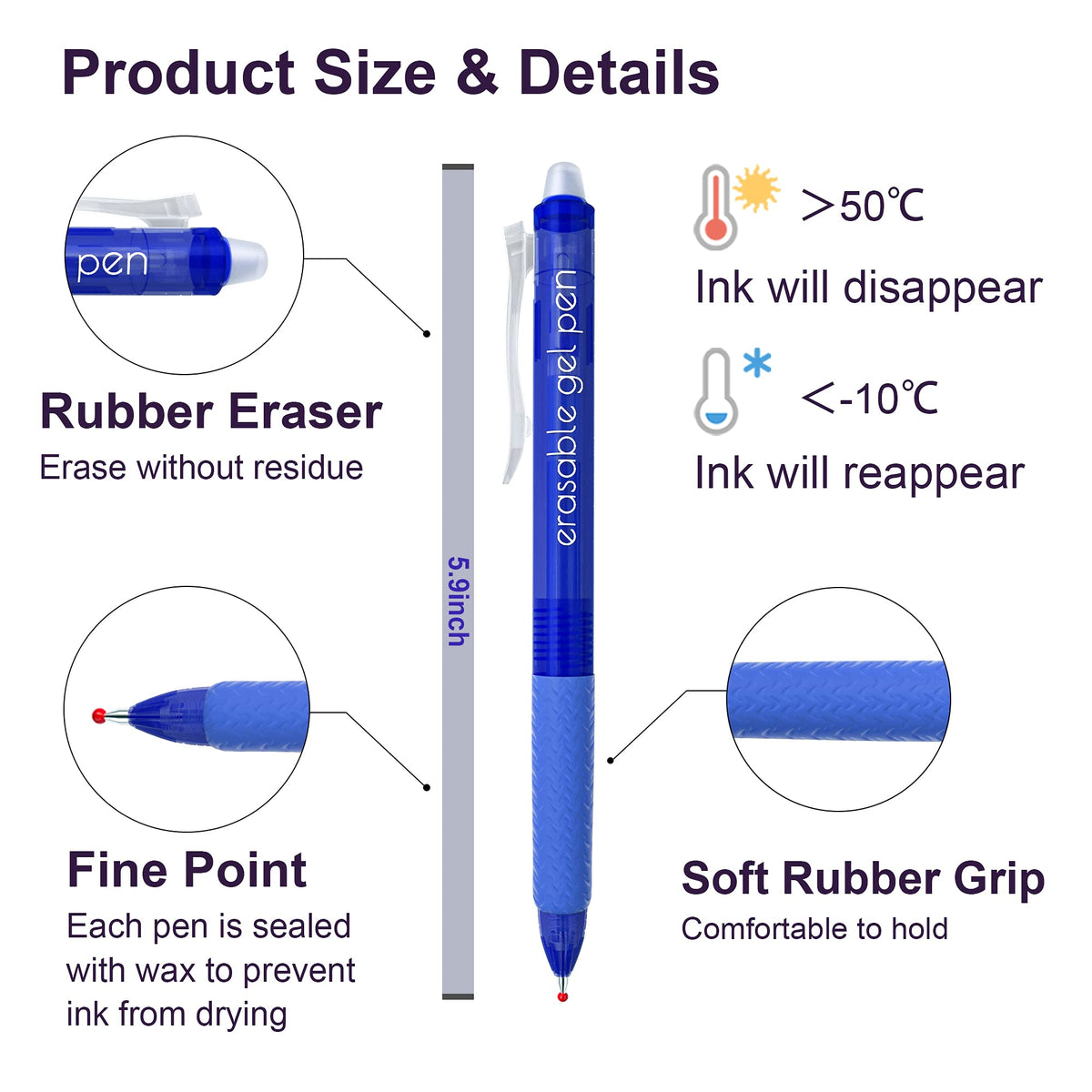 Lineon Erasable Gel Pens, 15 Pack Blue Retractable Erasable Pens Clicker, Fine Point, Make Mistakes