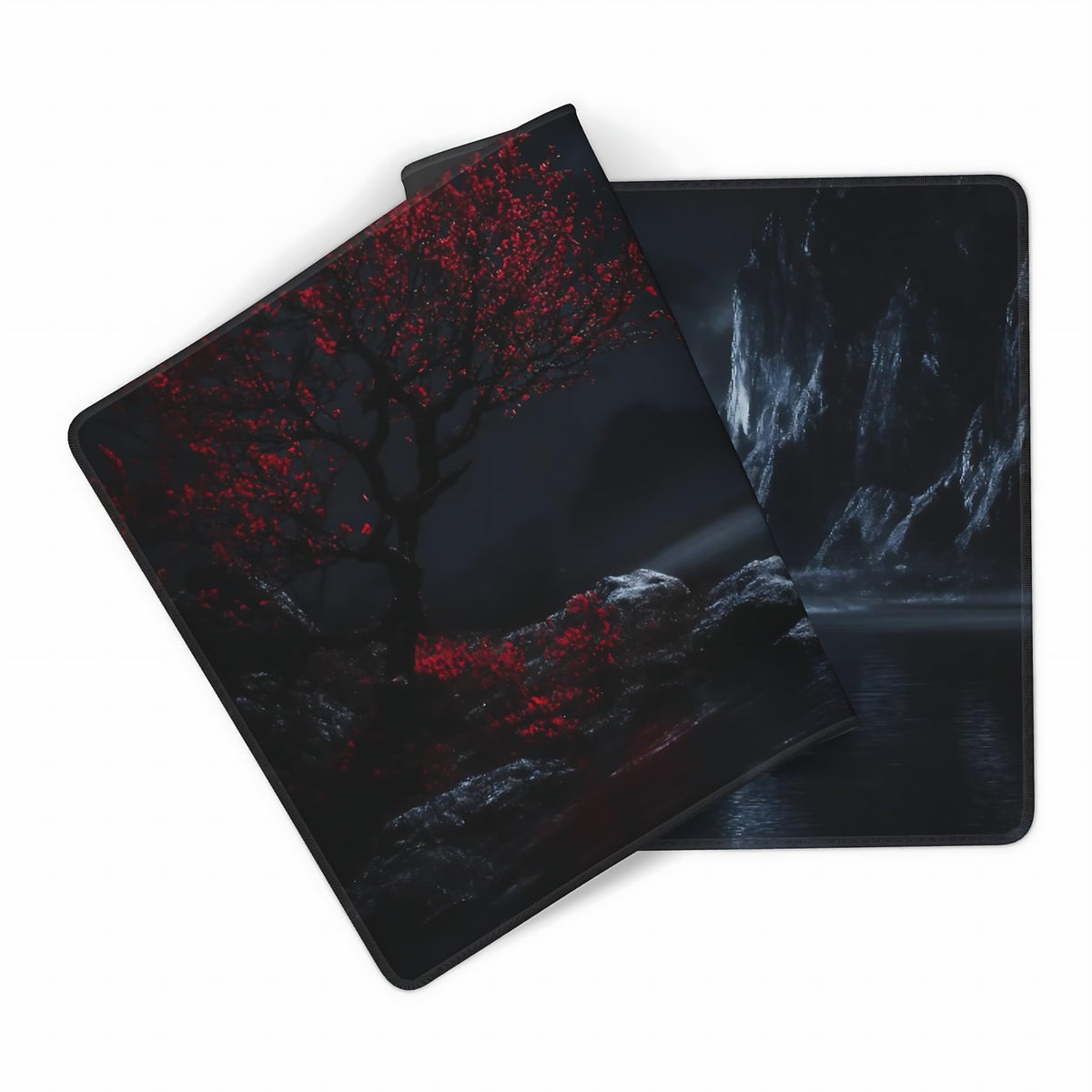 Aesthetic Scenery Gaming Mouse Pad, Black Red Japanese Desk Mat with Anti-Slip Base & Stitched