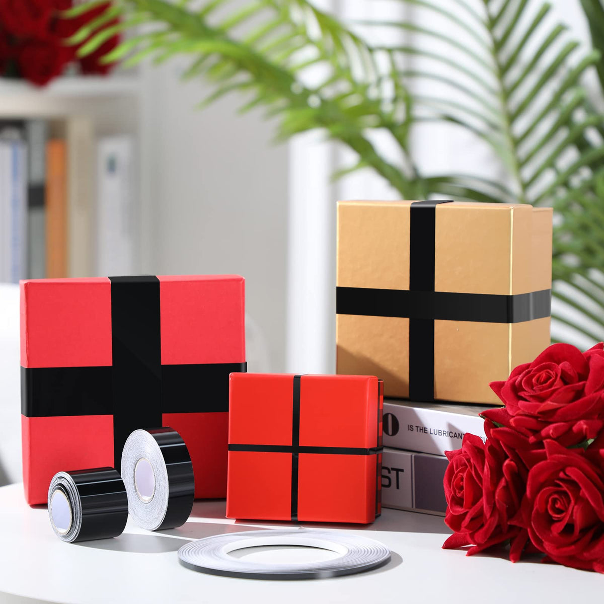 Zonon Black Washi Tape for Wall Decor Metallic Trim Self Adhesive 5/20/35mm