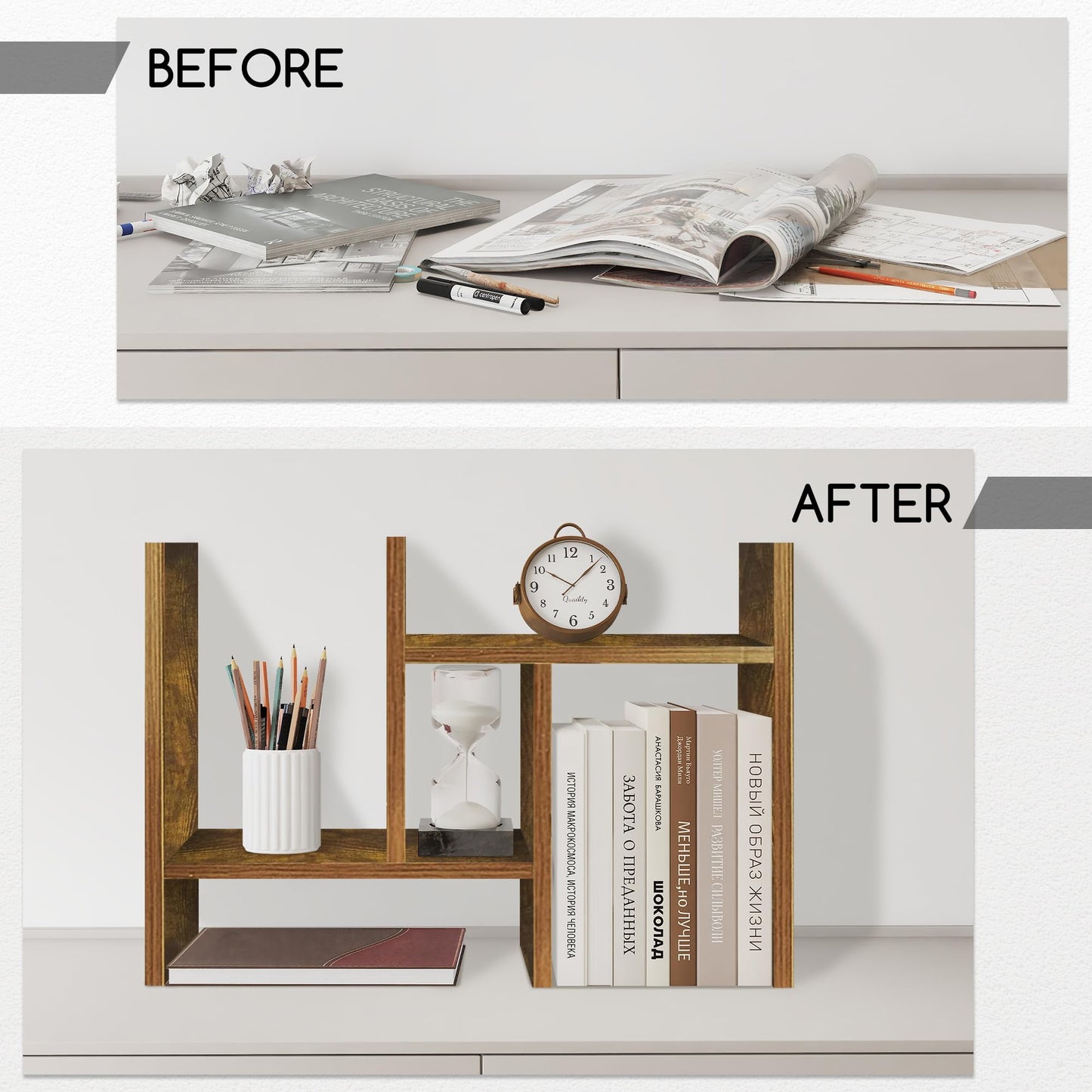 Jerry & Maggie Desktop Organizer Office Storage Rack Adjustable Wood Display Shelf Free Style