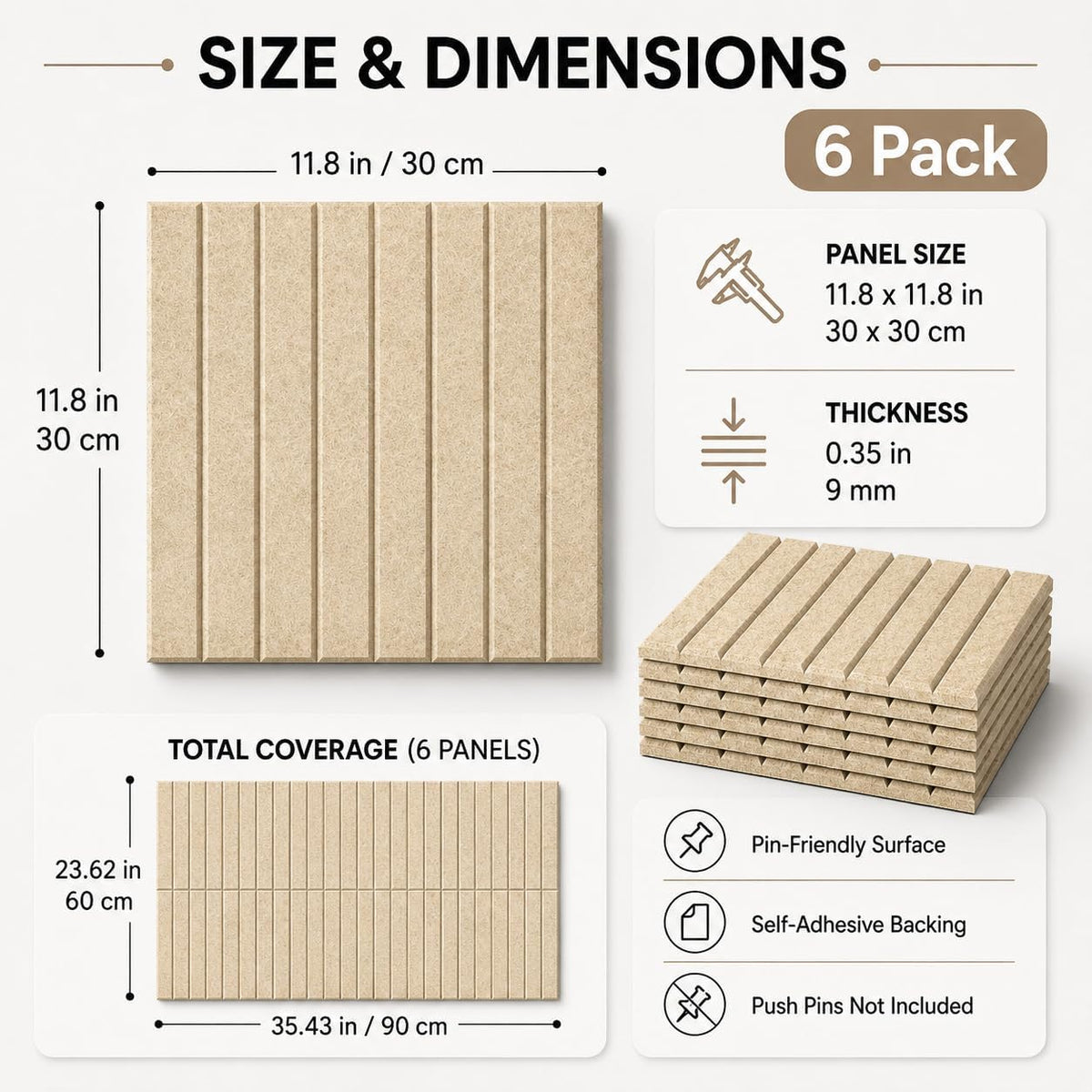 Baysola Stripe Felt Bulletin Board Tiles, Cork Board Alternative 24 x 36 in