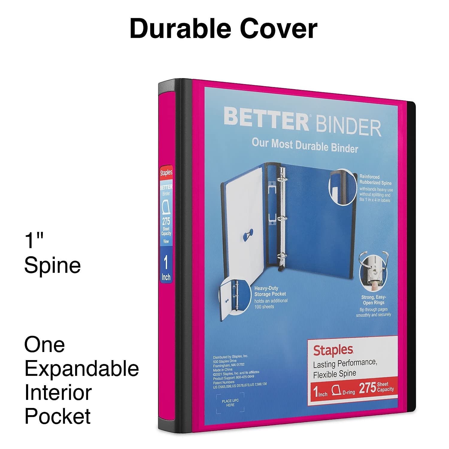 Staples Better Binder, 1-Inch 3-Ring View, Pink, 3-Pack