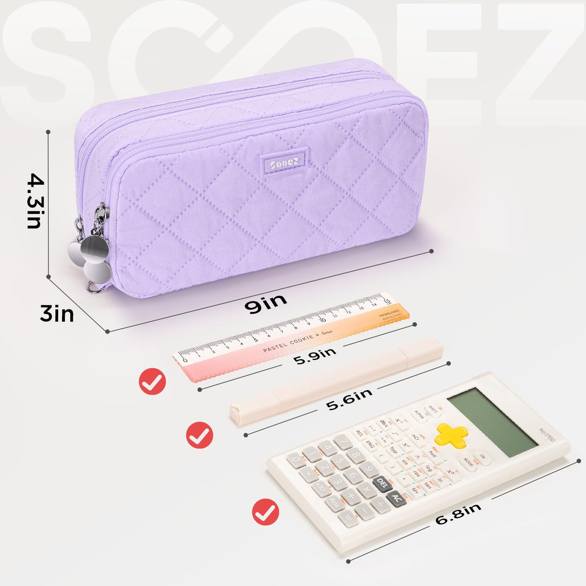 Sooez Large Pencil Case Pouch, Extra Big Pencil Bag with 8 Compartments, Pen Bag Wide Opening, Soft
