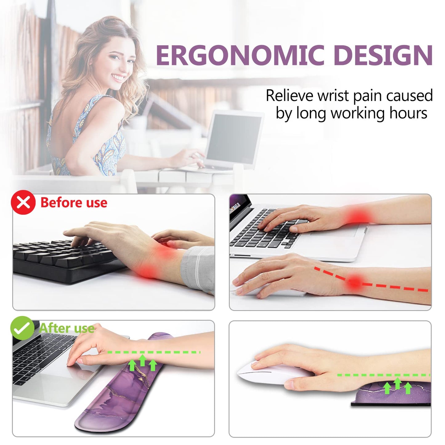 AIMSA Keyboard Wrist Rest Support + Mouse Pad + Mouse Wrist Rest + Coaster, Ergonomic Memory Foam
