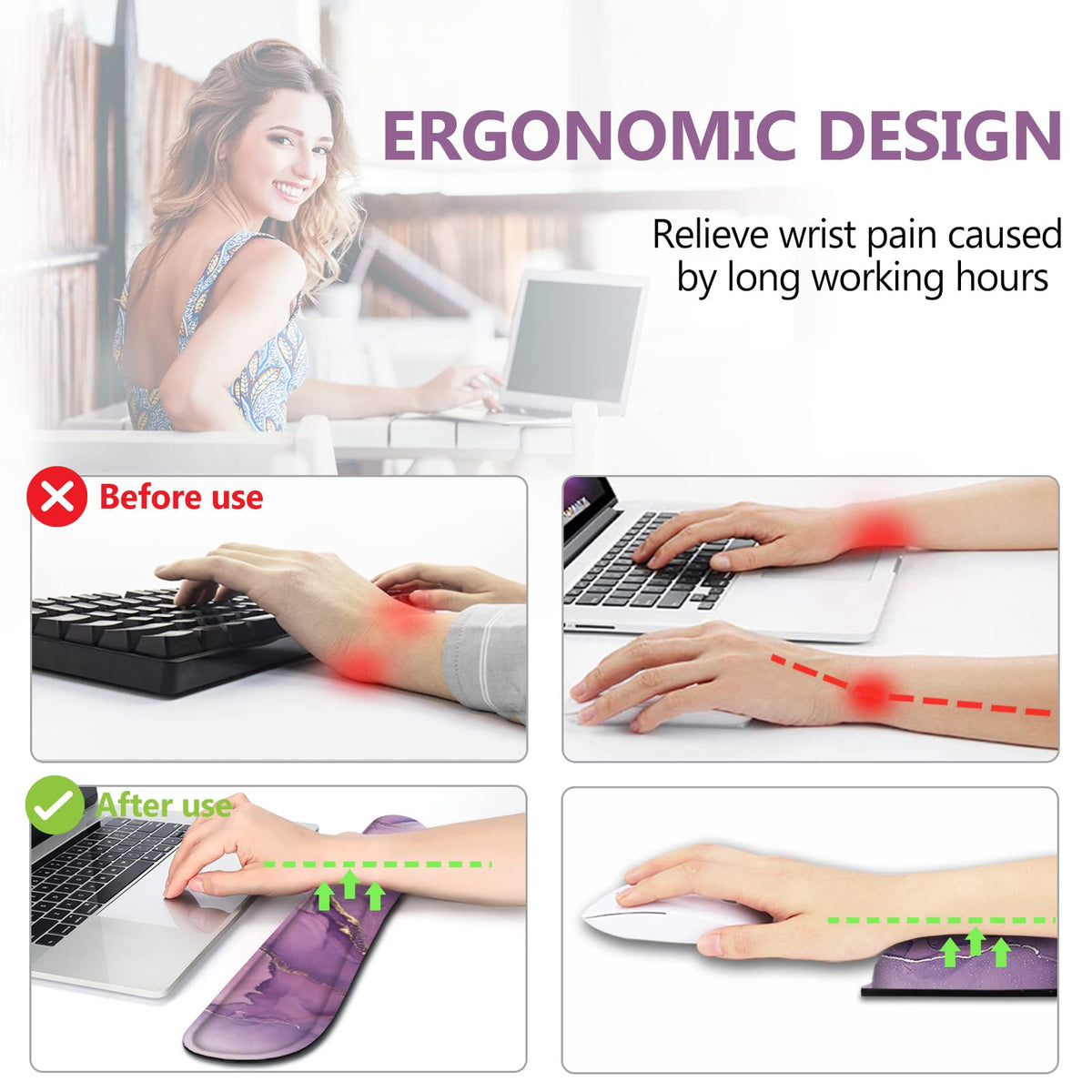 AIMSA Keyboard Wrist Rest Support + Mouse Pad + Mouse Wrist Rest + Coaster, Ergonomic Memory Foam