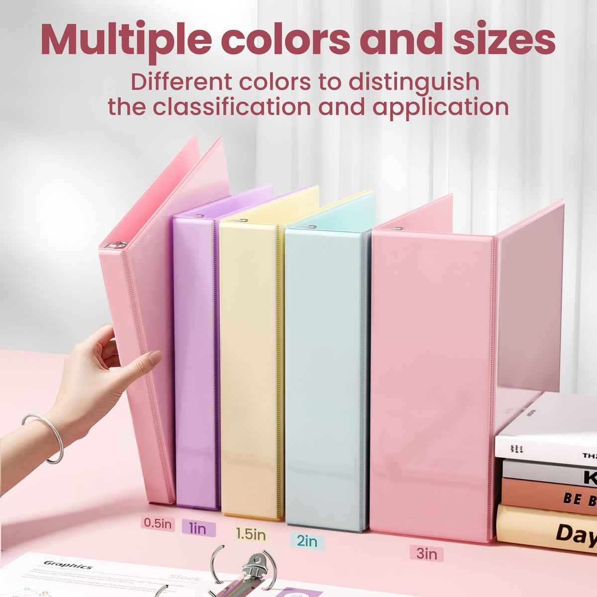 SUNEE 3 Ring Binder 1 Inch D Ring, Clear View Binder Three Ring PVC-Free (Fit 8.5x11 Inches) for