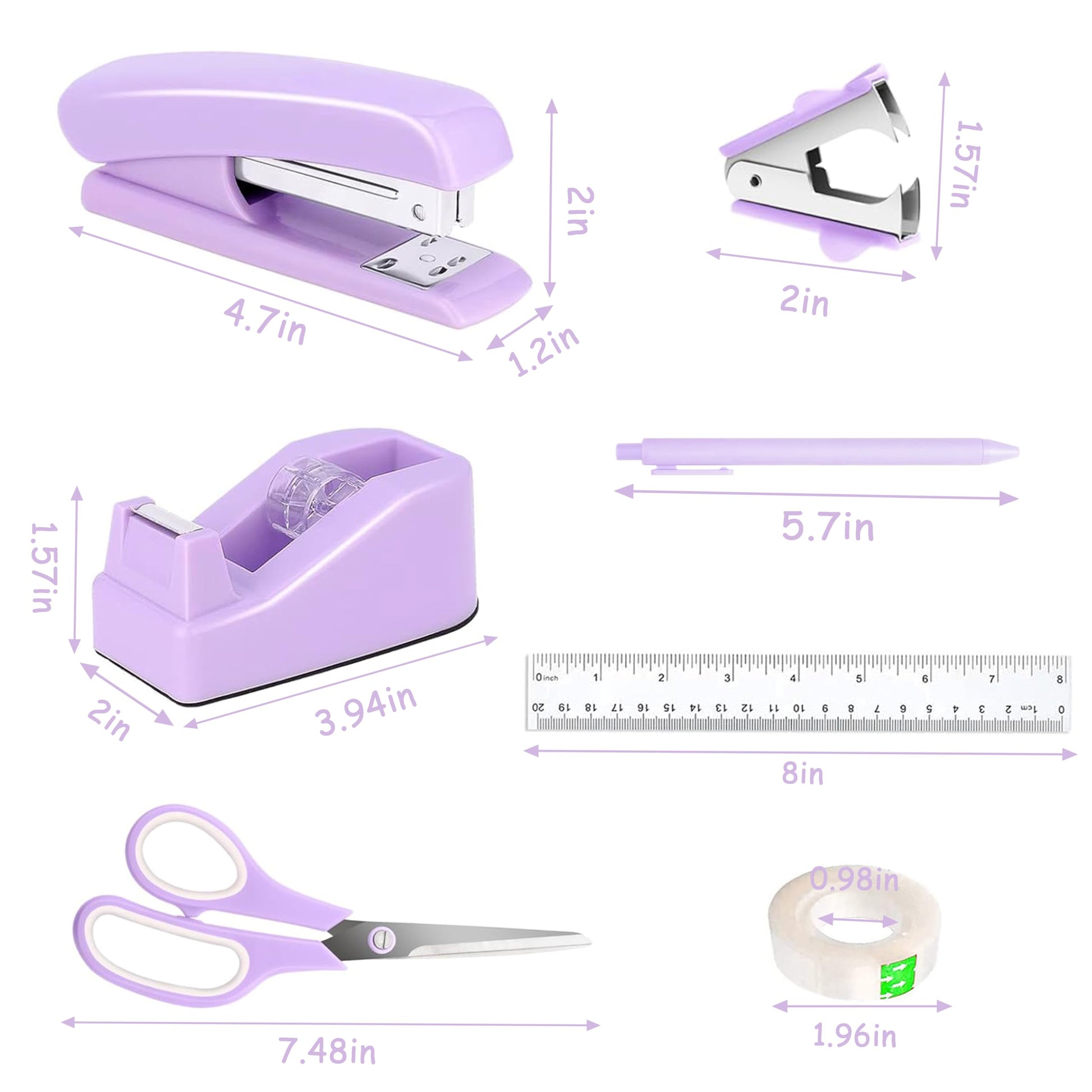 Dimonluce Purple Desk Accessories, Purple Office Supplies Accessories with Tape Dispenser, Stapler