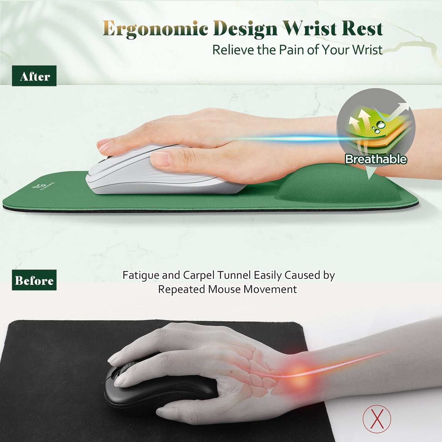 Gimars Large Smooth Superfine Fibre Memory Foam Ergonomic Mouse Pad Wrist Rest Support - Mousepad