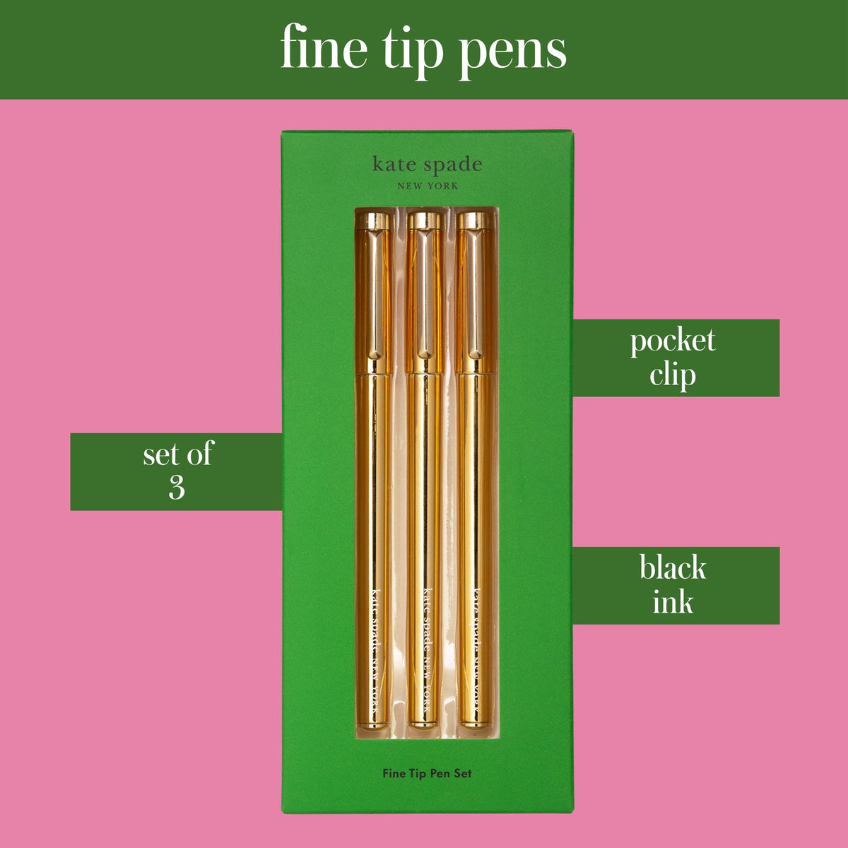 kate spade new york Fine Tip Pen Set of 3, Gold