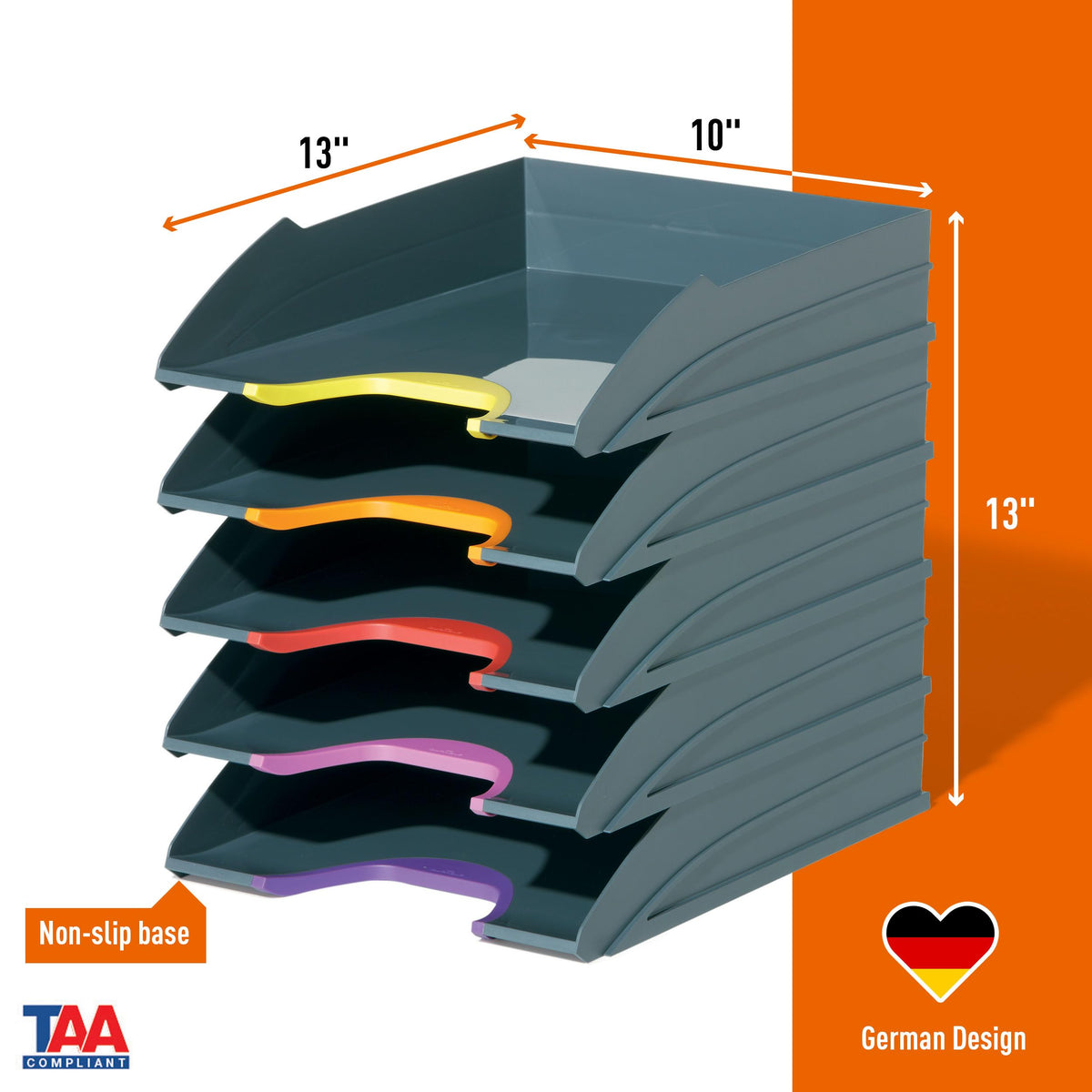 Durable Varicolor Letter Trays, Stackable Easy Organization, Gray, 5 Set