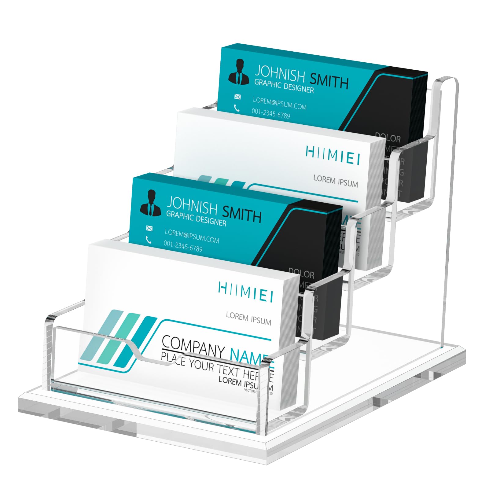 HIIMIEI Acrylic Business Card Display, Multiple Card Holder for Office, Home, Restaurant - 4 Slot 4