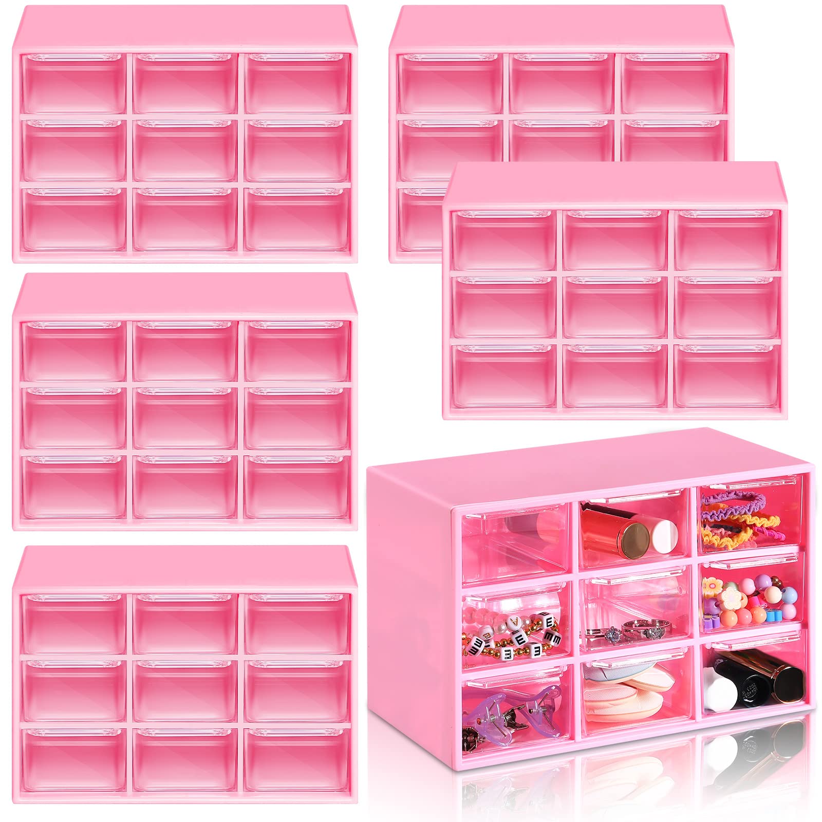 Amyhill 6 Pcs Mini Drawer Organizer Small Organizer with 9 Drawers Plastic Desktop Craft Storage