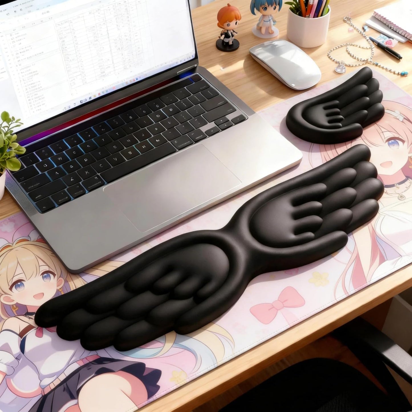 inbesk Angel Wing Wrist Rest Ergonomic Memory Foam Wrist Rest for Computer Keyboard Mouse Set, Cute