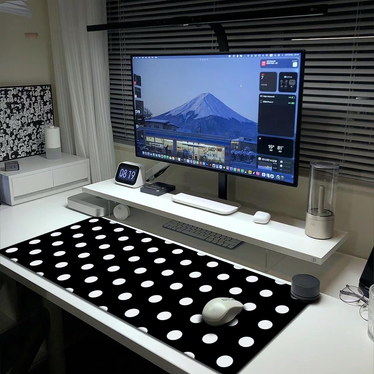 White Polka Dot Mouse Pad Extended Large Gaming Mousepad XL Big Long Oversized Desk Mat Stitched