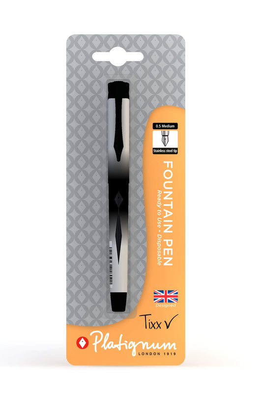 Platignum Tixx Black Fountain Pen [Pack of 1] 2000 Metre Writing Length [Ref: 50506]
