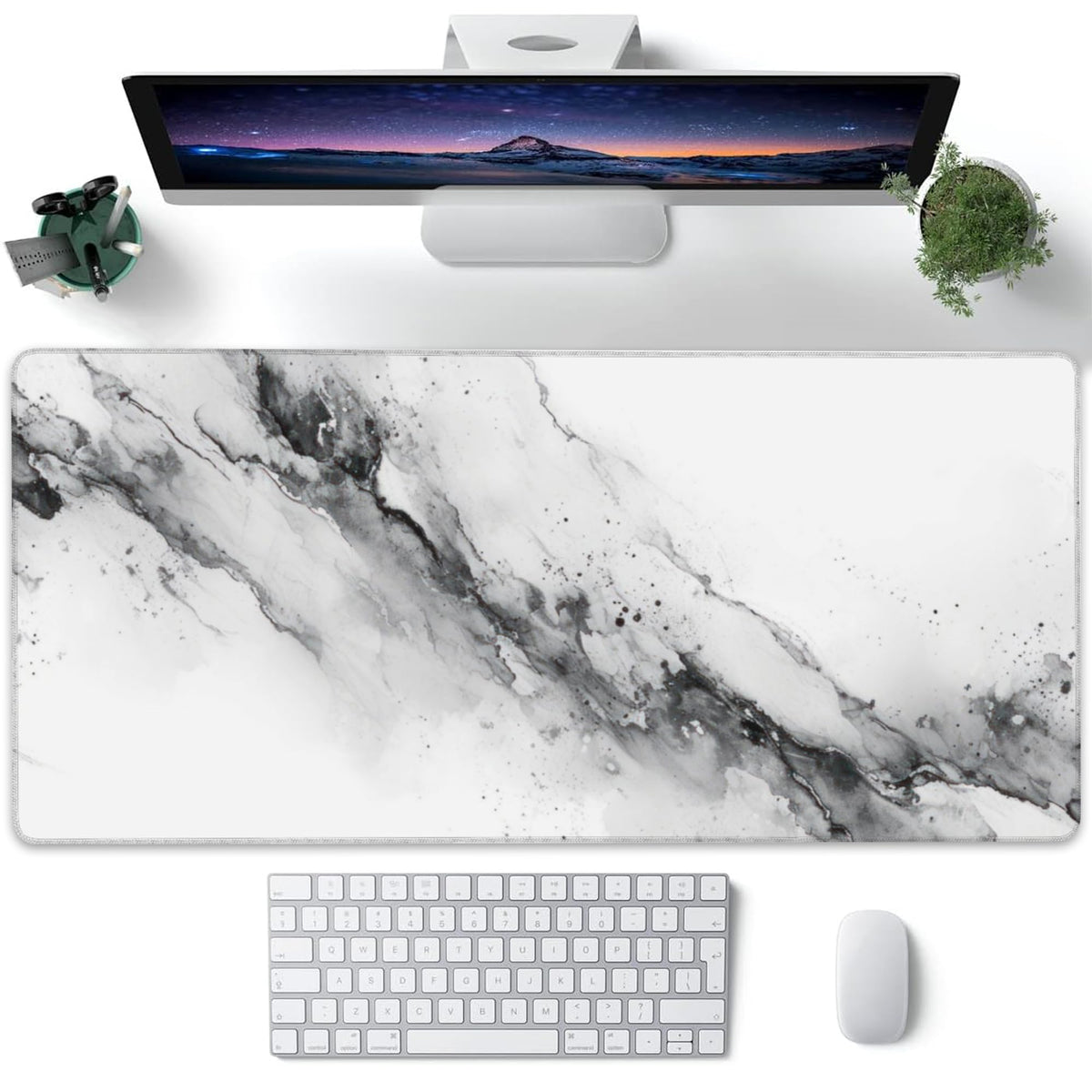 XXL Mouse Pad, White Black Marble Texture Large Desk Mat for Desktop, Extended Large Gaming Mouse