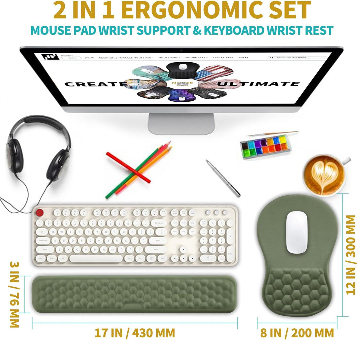 Hokafenle 2 in 1 Ergonomic Mouse Pad Wrist Support & Wrist Rest for Computer Keyboard Set, with