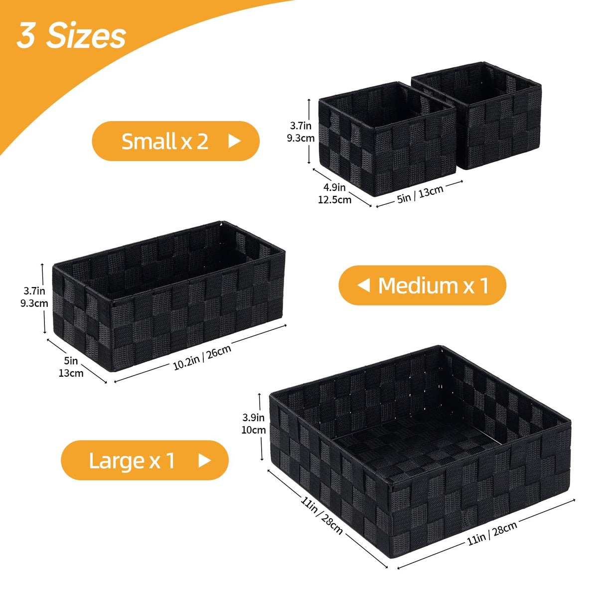 Posprica Small Black Baskets Cube Bin Container Tote,Woven Storage Baskets for Organizing Organizer