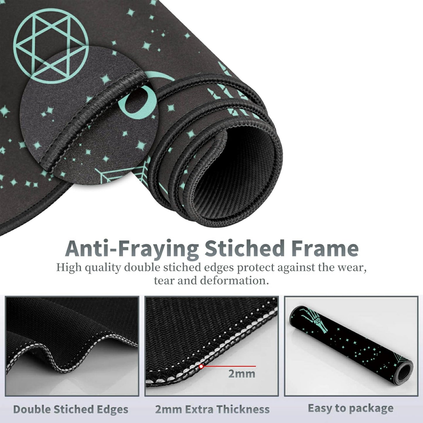 Large Gaming Mouse Pad Plus a Coasters + Cable Clips, Skull Moon Gothic Extended Mousepad (31.5 x