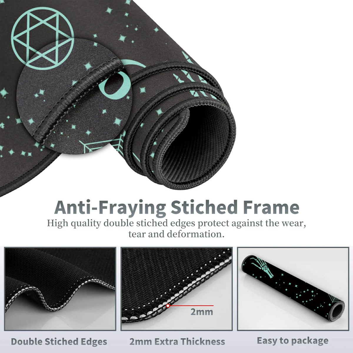 Large Gaming Mouse Pad Plus a Coasters + Cable Clips, Skull Moon Gothic Extended Mousepad (31.5 x