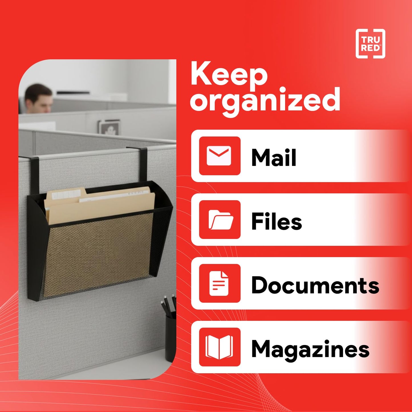 Staples TRU RED Mesh Letter Wall File, 1 - Pocket, Black - Wall - Mounted File Organizer for Mail
