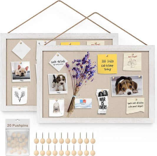Miratino 2-Pack Cork Board with Linen 16x11 inch Bulletin Board Office Decor Hanging Pin Wood