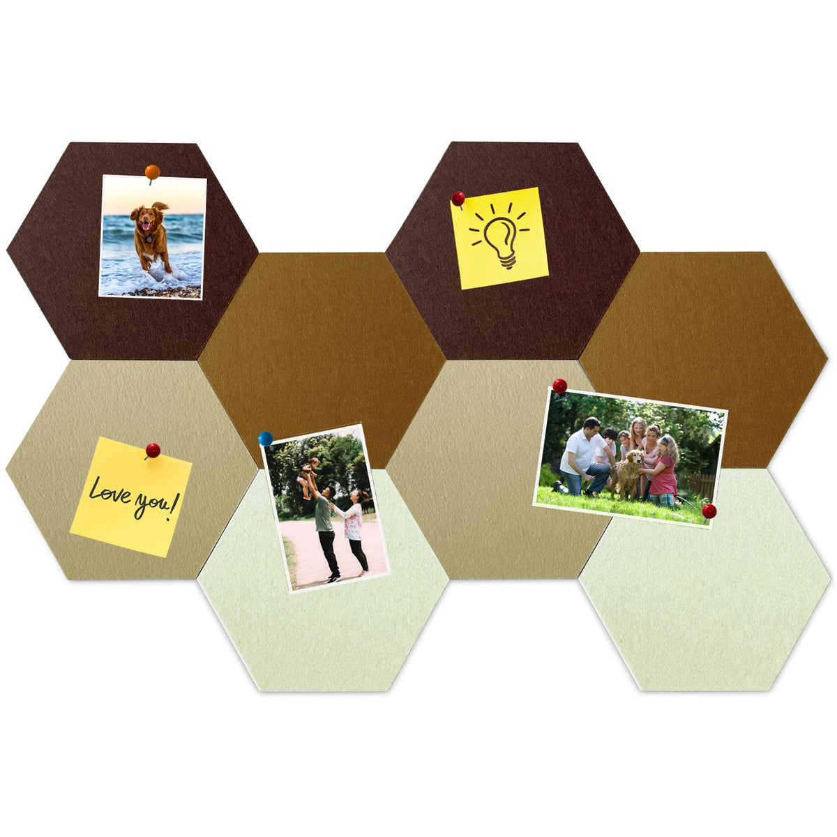 HULAVO 8 Pcs Hexagon Felt Cork Bulletin Board Tiles, Self Adhesive DIY Bulletin Board Pin Board for