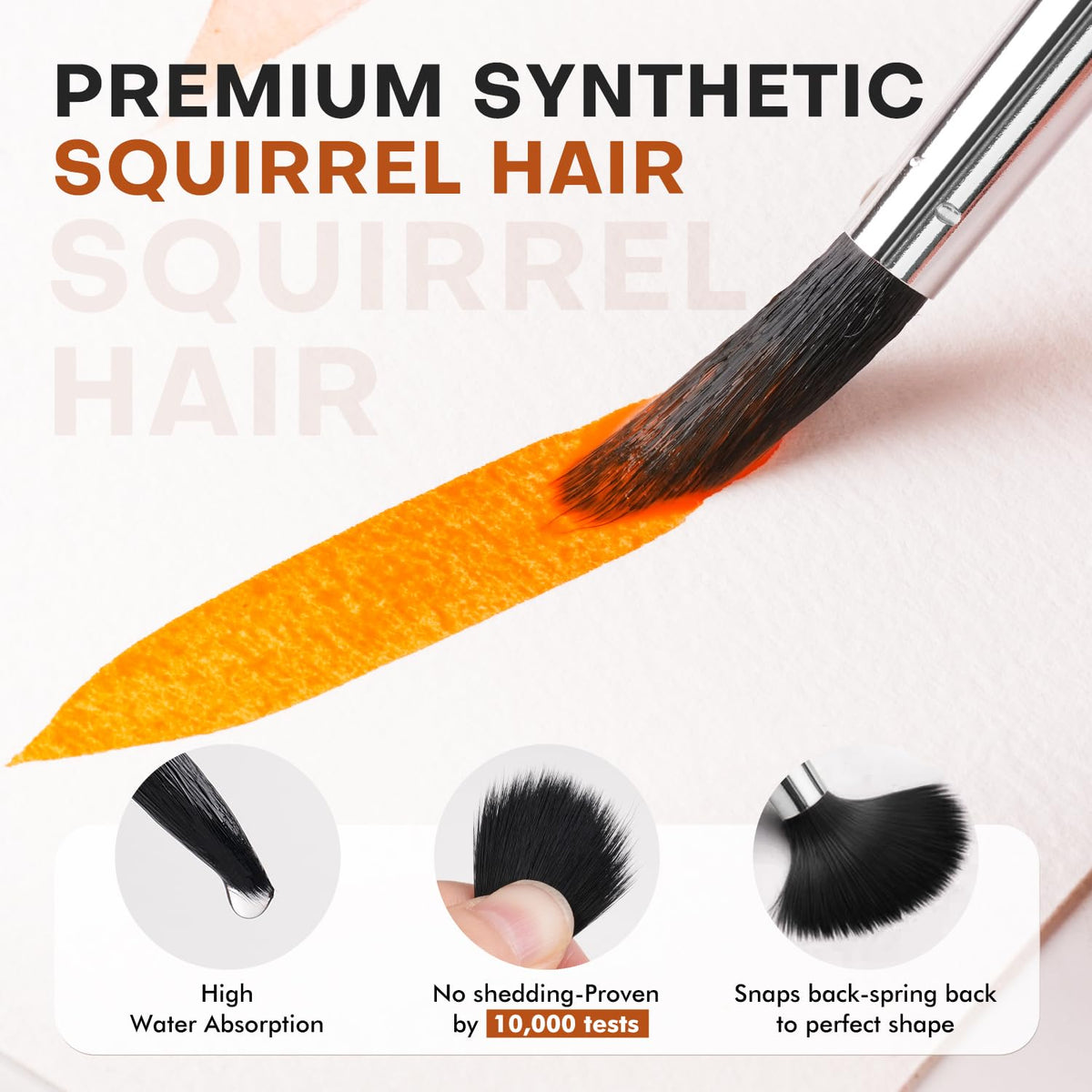 Fuumuui Professional Watercolor Brushes - 10Pcs Synthetic Squirrel Hair Paint Brush Set with Wide