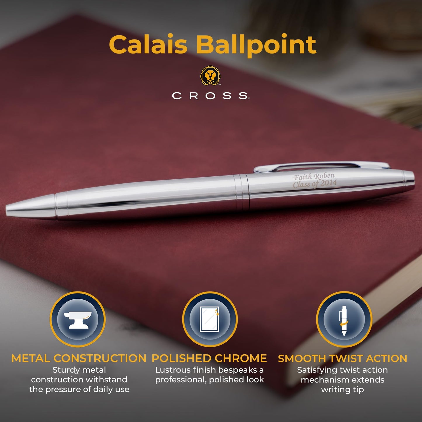 Cross Calais Personalized Ballpoint Pen in Chrome, 2 Line