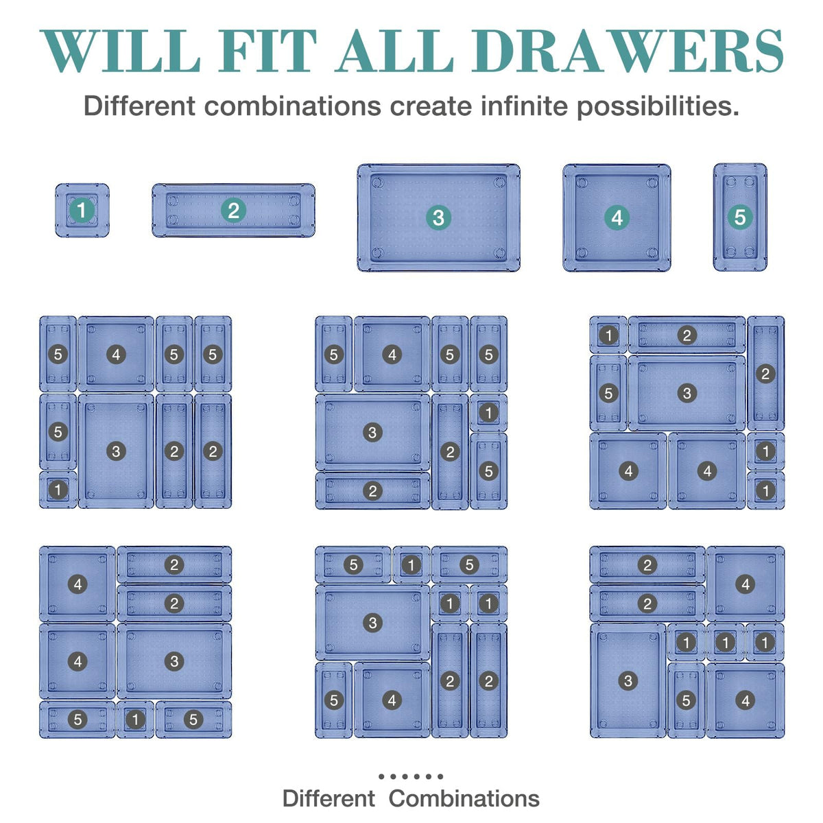 23 PCS Drawer Organizer Set, 5 Size Bathroom and kitchen organizer Trays