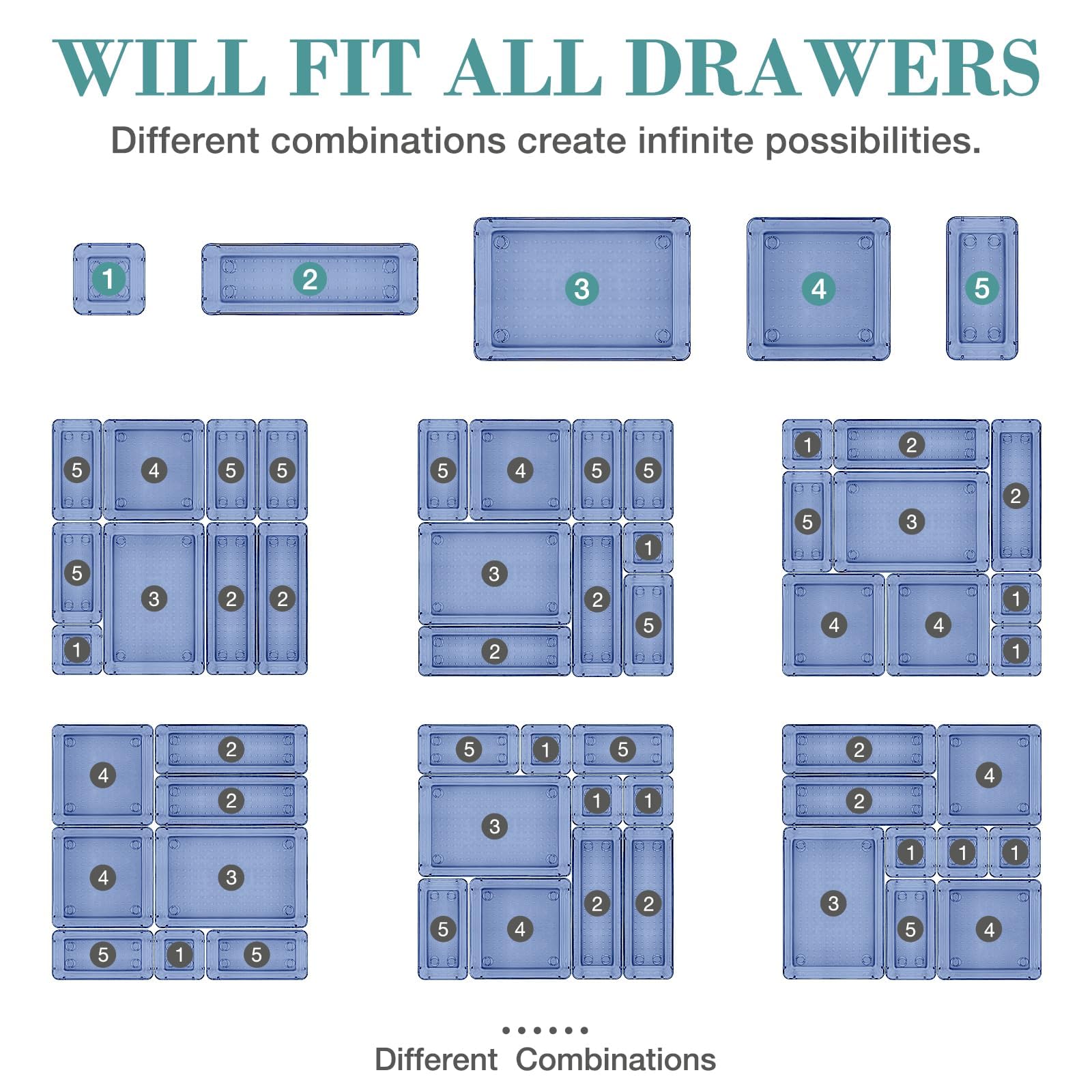 25 PCS Drawer Organizer Set, 5 Size Bathroom and kitchen organizer Trays