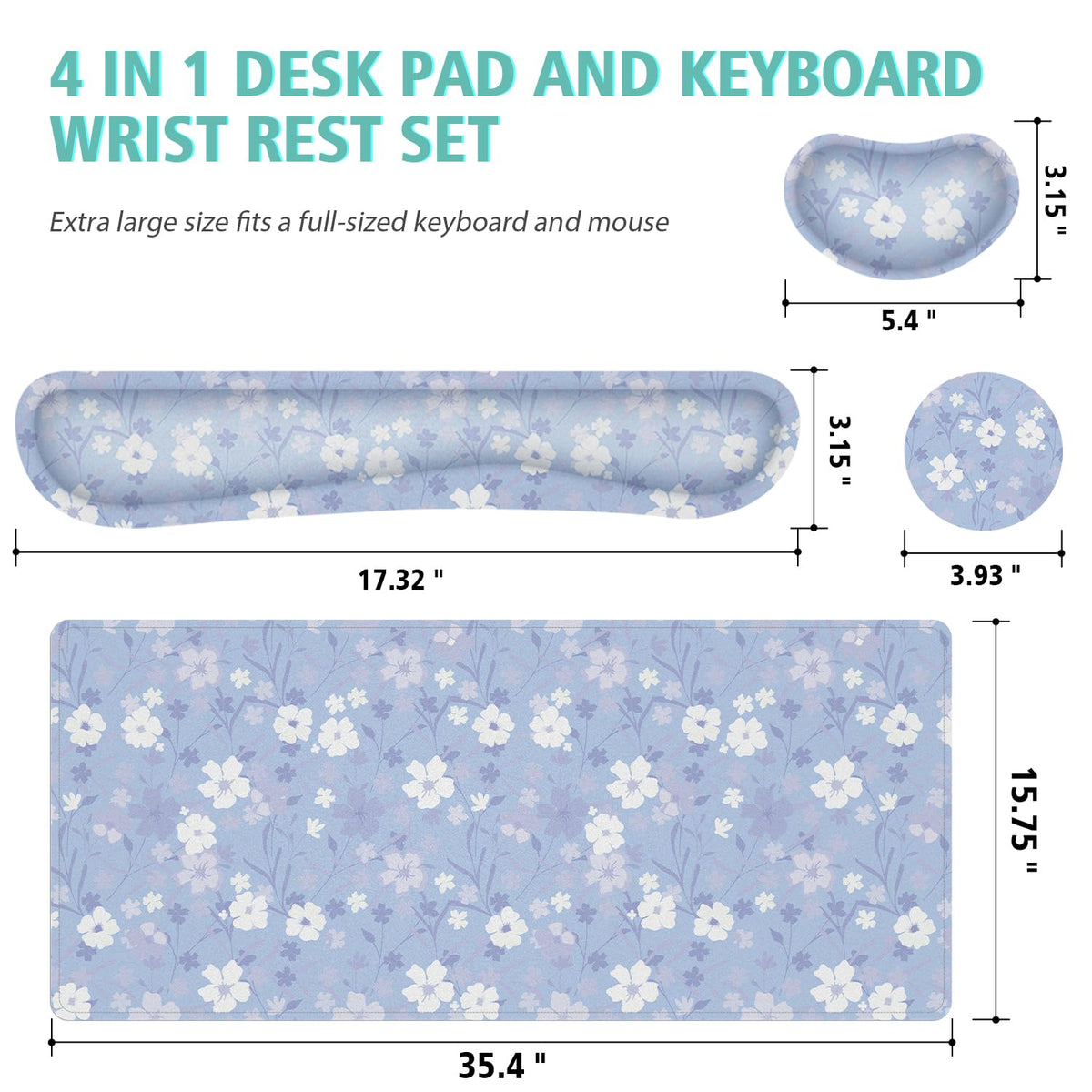 Large Mouse pad,4 in 1 Extended Keyboard Desk Mat with Wrist Rest,Non-Slip Desk Pad Protector Easy